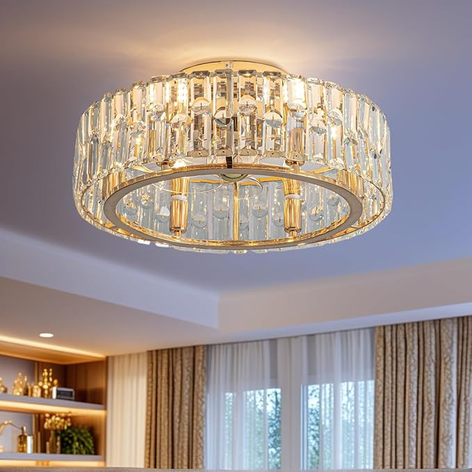 Siljoy 20’’ Gold Crystal Ceiling Fan with Light, Modern Caged Ceiling Fan with Lights and Rem... | Amazon (US)