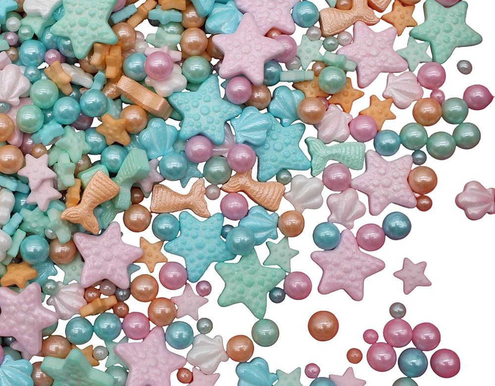 Beach Themed Sprinkles-Under The Sea Edible Candy-8 Ounce Seashell, Starfish, Beads & Mermaid Spr... | Amazon (US)