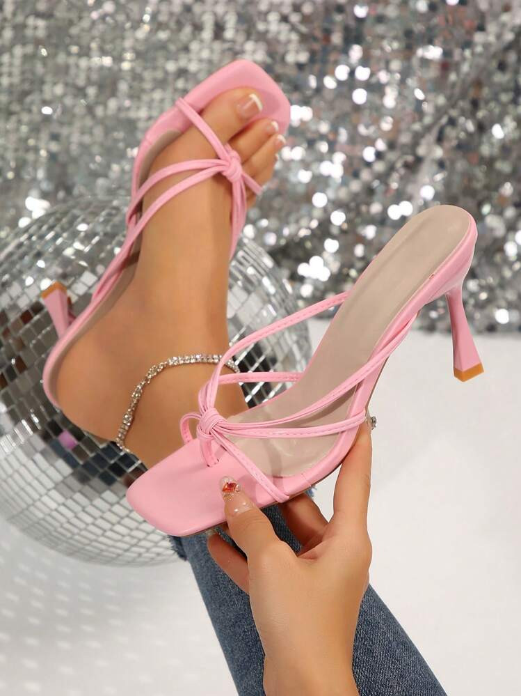 White Fairy-Style Square Toe Thin Heel Sandals For Women, Summer & Autumn, New Arrival, Fashionable French Style Faux Leather High Heels, Suitable For Commuting, Business, Gathering, Party | SHEIN
