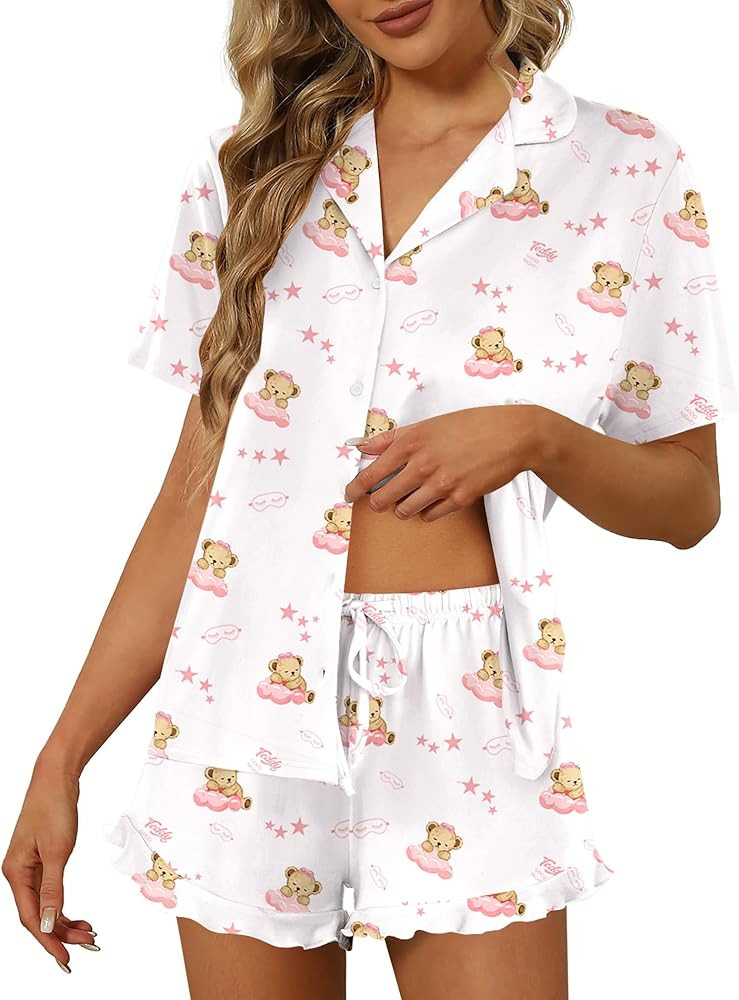 Ekouaer Pajamas Set for Women Short Sleeve Sleepwear Button Down Pjs Lounge Sets Soft Nightwear | Amazon (US)