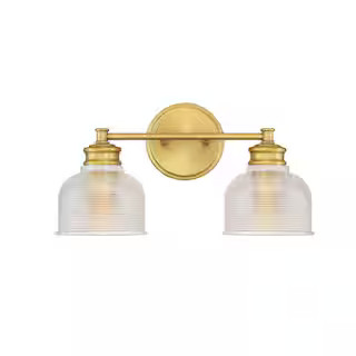 16 in. W x 9.25 in. H 2-Light Natural Brass Bathroom Vanity Light with Clear Glass Shades | The Home Depot