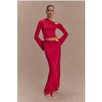 Ainsley Asymmetrical Maxi Skirt With Floral Hardware - Fuchsia Pink I MESHKI I Size XXS | MESHKI US
