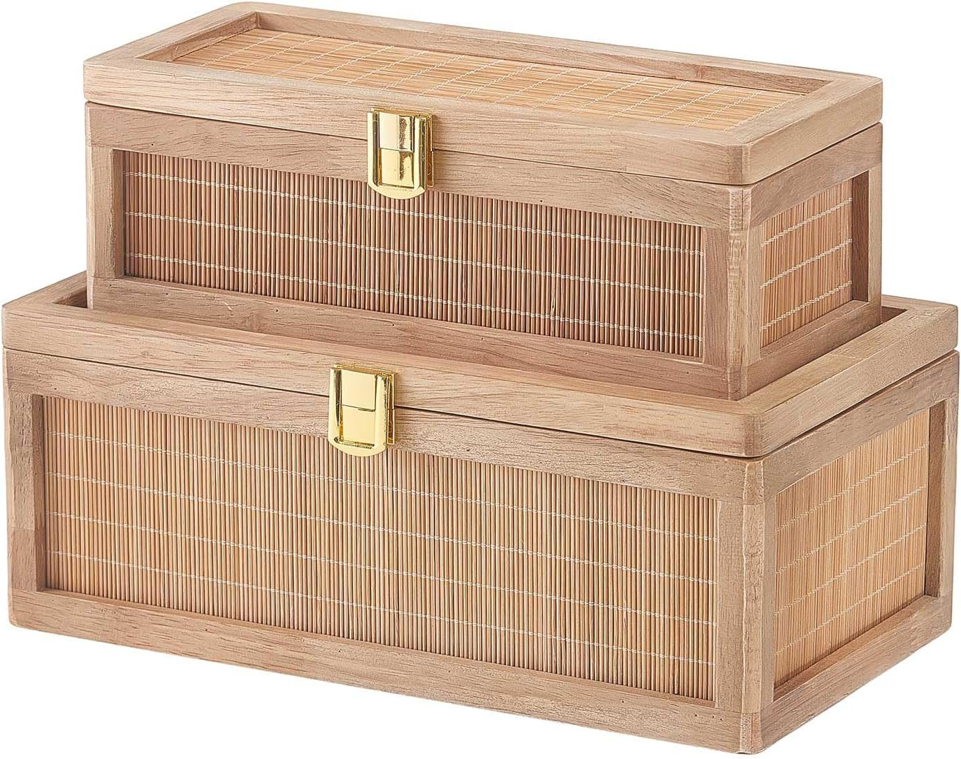 Natural Bamboo Decorative Box with Lids, Unique Decorative Boxes Set of 2, Boho Wedding Keepsake ... | Amazon (US)