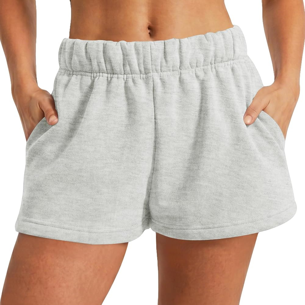 Amazon.com: ALTHLEMON Women's Sweat Shorts High Waisted Fleece Lined Casual Lounge Athletic Cotton Shorts with Pockets (White Heather S) : Clothing, Shoes & Jewelry | Amazon (US)
