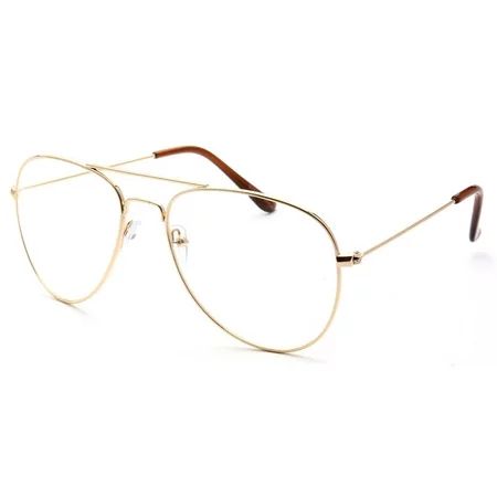 Skylark Retro Aviator Clear Lens Vintage Gold Metal Frame Glasses | Walmart (US)