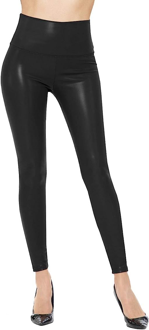 VIV Collection Women Faux Leather Leggings Pants Fleece-Lined Sexy Uplifting Hip High Waist Tummy Co | Amazon (US)