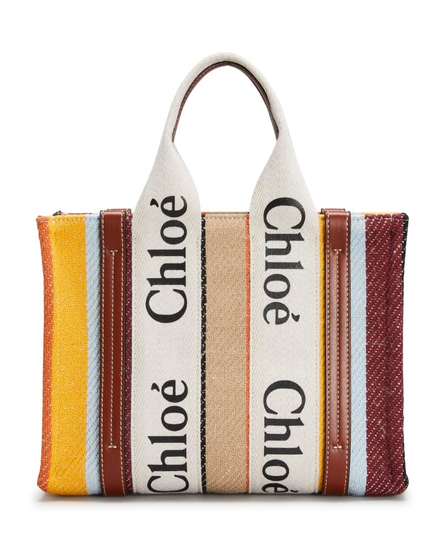 Chloe Woody Mini Striped Canvas Tote Bag | Neiman Marcus