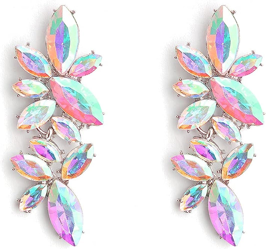 ASTRUE Rhinestone Iridescent Stud Earrings,Candy Color Dangle Drop Earrings for Girls or Women in Pa | Amazon (US)