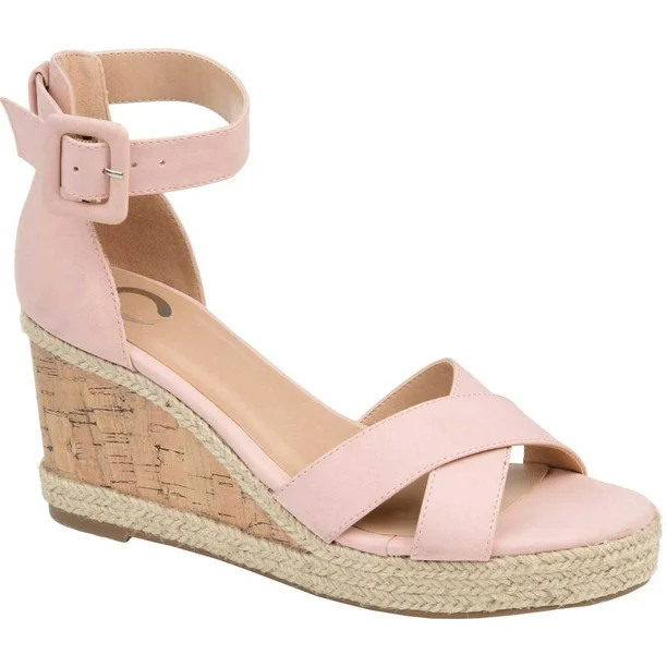 Women's Journee Collection Telyn Ankle Strap Wedge Sandal Pink Faux Leather 7 M - Walmart.com | Walmart (US)
