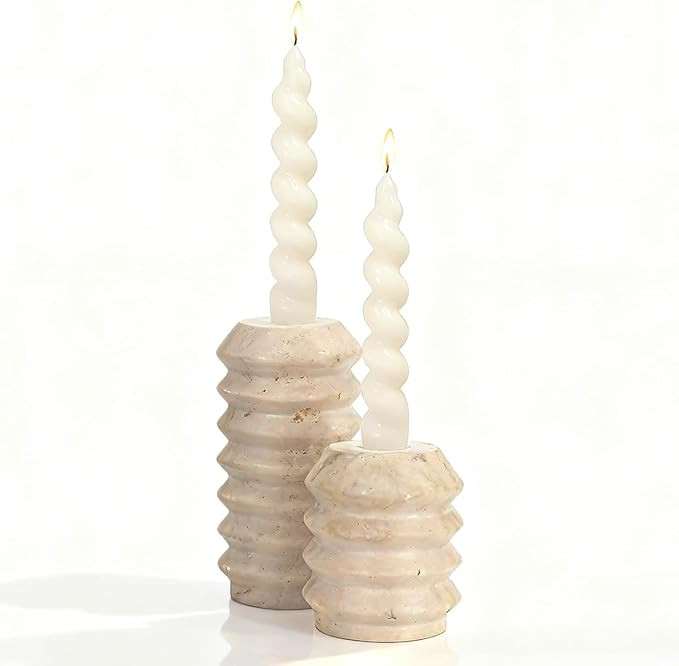 WORHE Candle Holders Italy True Natural Travertine Stone 0.4" Thick Set of 2 Marble Candlestick H... | Amazon (CA)
