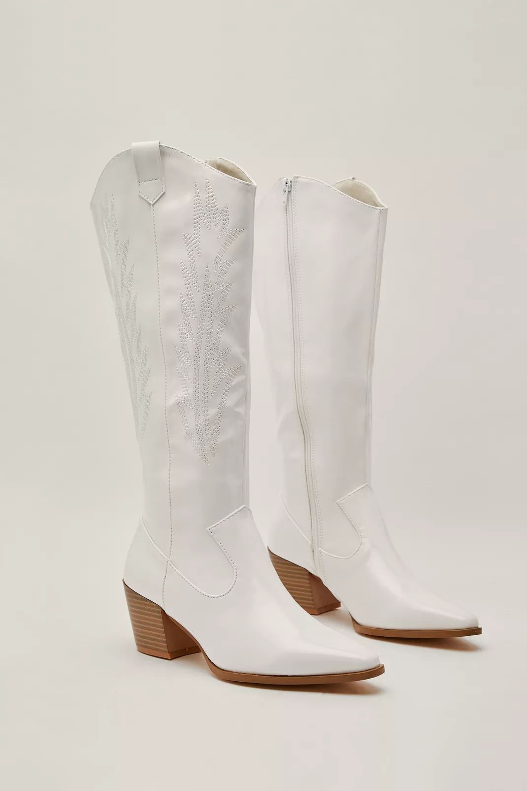 Faux Leather Knee High Western Boots | Nasty Gal (US)