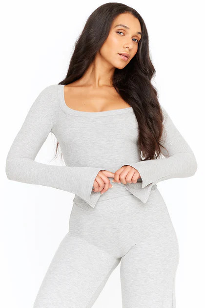 365 SCULPTING LOUNGE SPLIT LONG SLEEVE TOP - GREY MARL | TALA (UK)