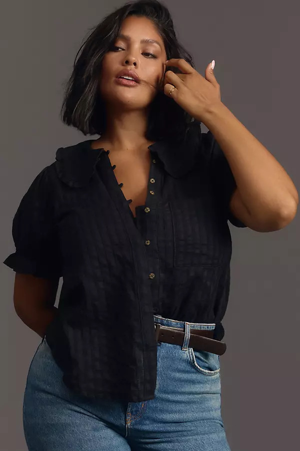 The Keira Collared Button-Front Blouse by Pilcro | Anthropologie (US)