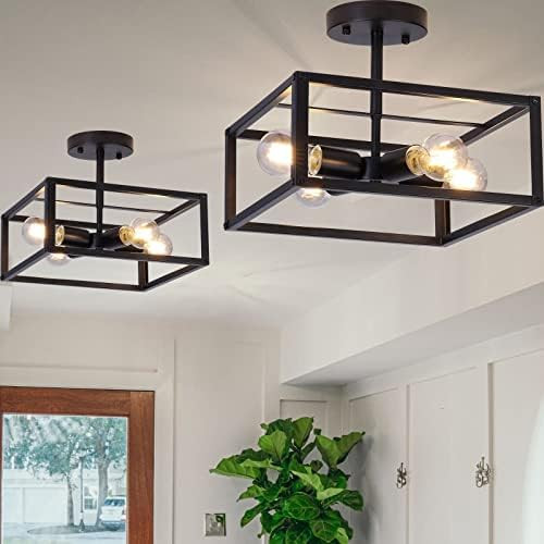 Industrial Semi Flush Mount Ceiling Light,4 Light Rustic Metal Ceiling Light Fixture,Black Farmho... | Amazon (US)