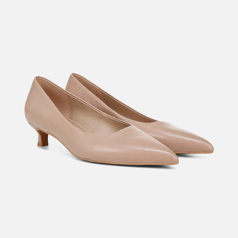 Naturalizer Natalia Kitten Heel Shoes, Warm Taupe Tan Leather, 9.5M Classic Pumps, Pointed Toe | Naturalizer