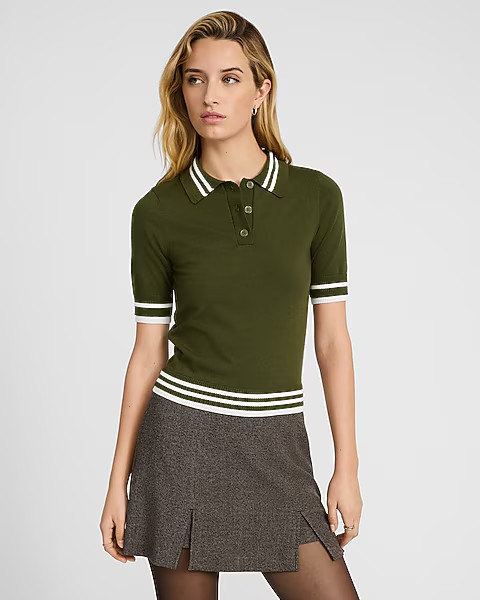 Tipped Short Sleeve Polo Sweater | Express