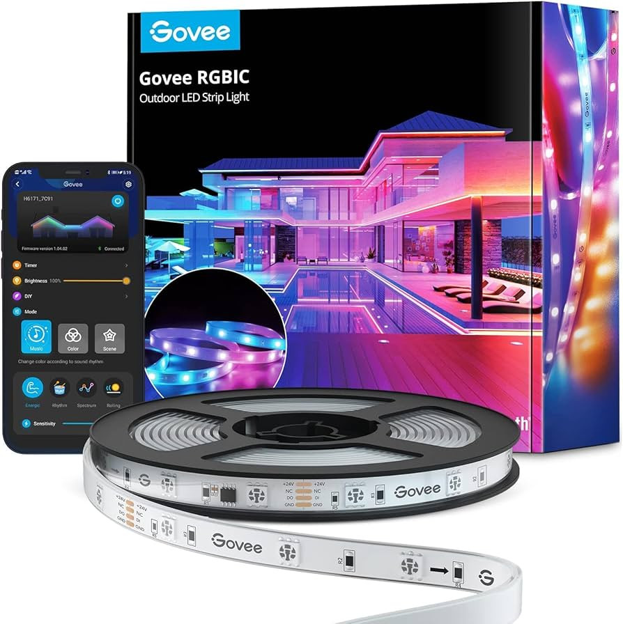 Govee Outdoor LED Strip Lights Waterproof, 32.8ft Smart LED Outdoor Lights, Christmas RGBIC Color... | Amazon (US)