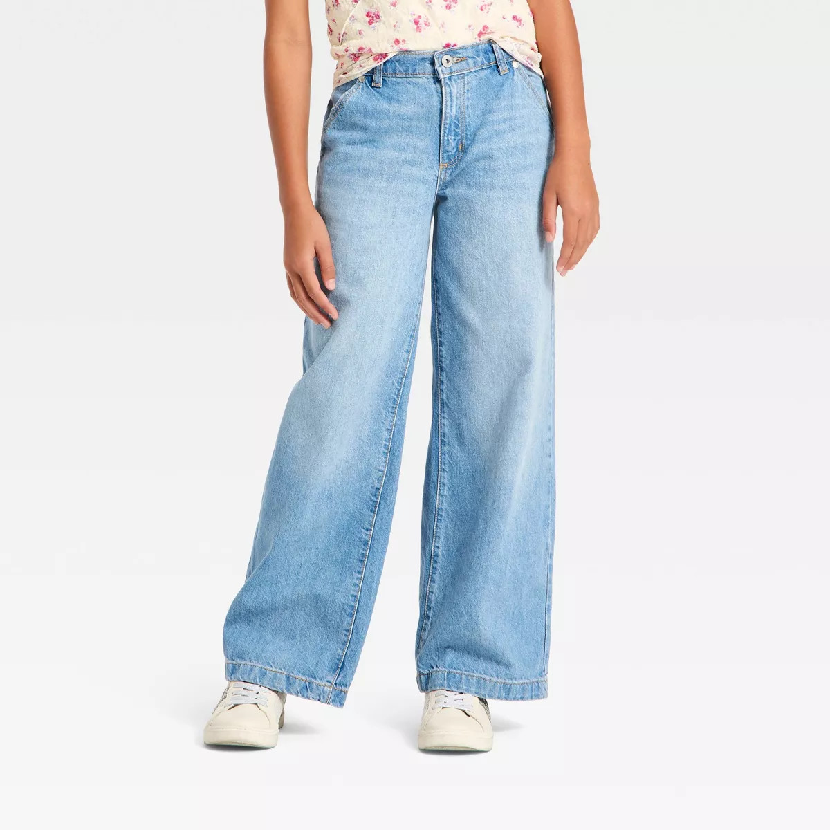 Girls' Mid-Rise Loose Slouchy Wide Leg Jeans - art class™ Light Blue 12 | Target