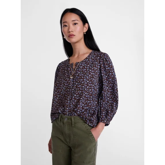 Scenario Women's and Women's Plus Blouse with 3/4-Length Puff Sleeves, Sizes XS-4X | Walmart (US)
