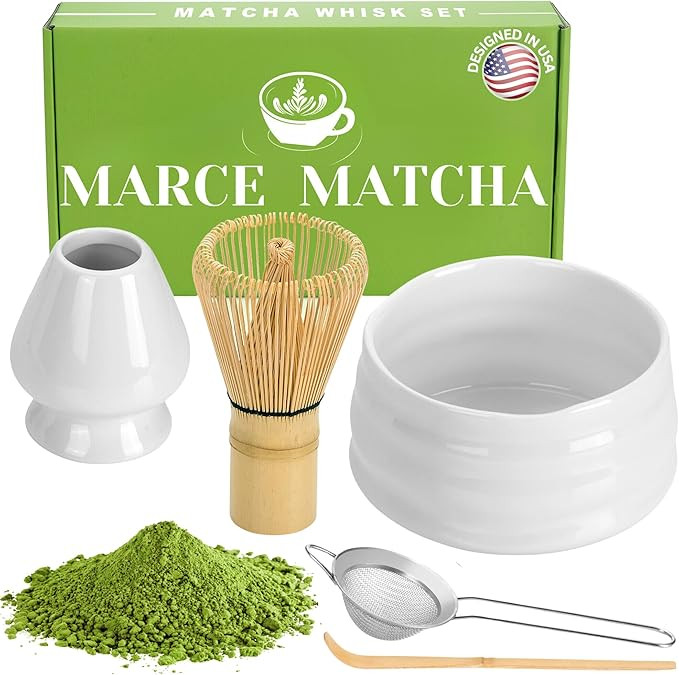 Matcha Whisk Set- Matcha Whisk and Bowl, Matcha Sifter, Matcha Whisk Holder and Matcha Spoon- The... | Amazon (US)