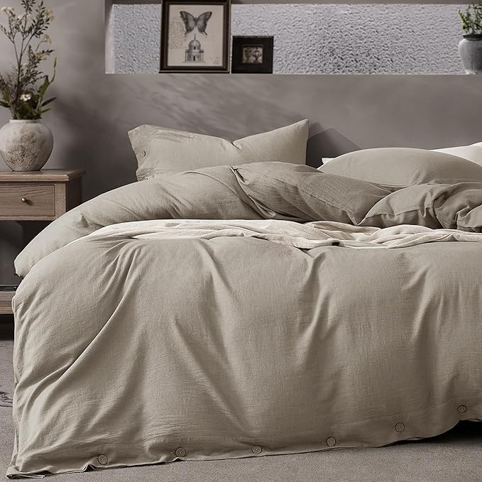 JELLYMONI Cotton Duvet Cover Queen Size - Taupe Comforter Cover with Button 100% Washed Cotton 3P... | Amazon (US)