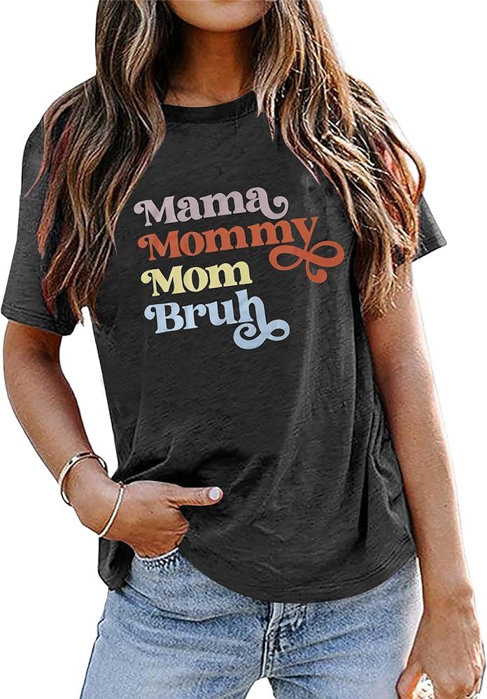 LUKYCILD Mama Shirt Mama Mommy Mom Bruh Shirt Womens Graphic Tees | Amazon (US)