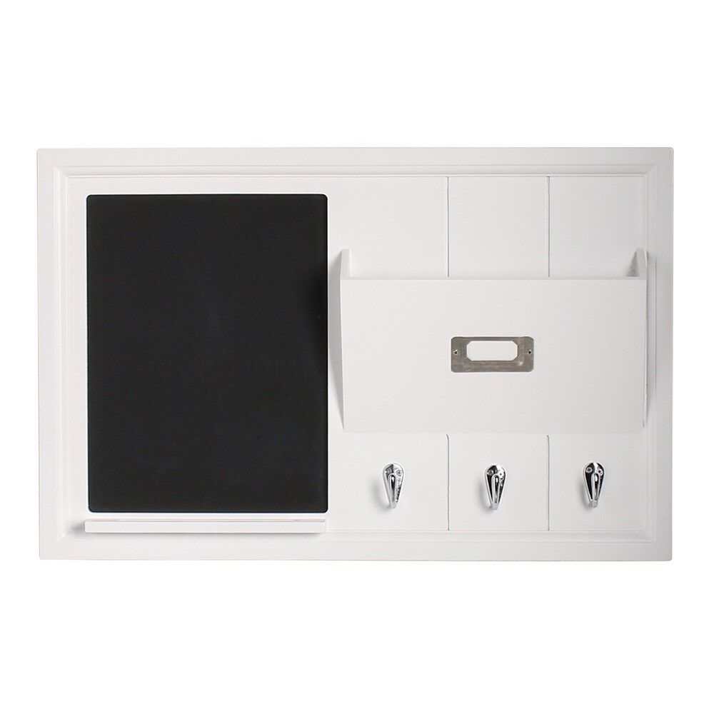 Designovation Dagny White Wood Home Organizer with Chalkboard/Mail Holder/Key Hooks (White, 21x14) | Bed Bath & Beyond