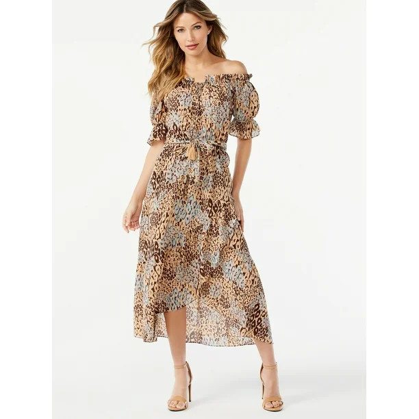 Sofia Jeans by Sofia Vergara Women's Faux Wrap Midi Dress with Convertible Neckline - Walmart.com | Walmart (US)
