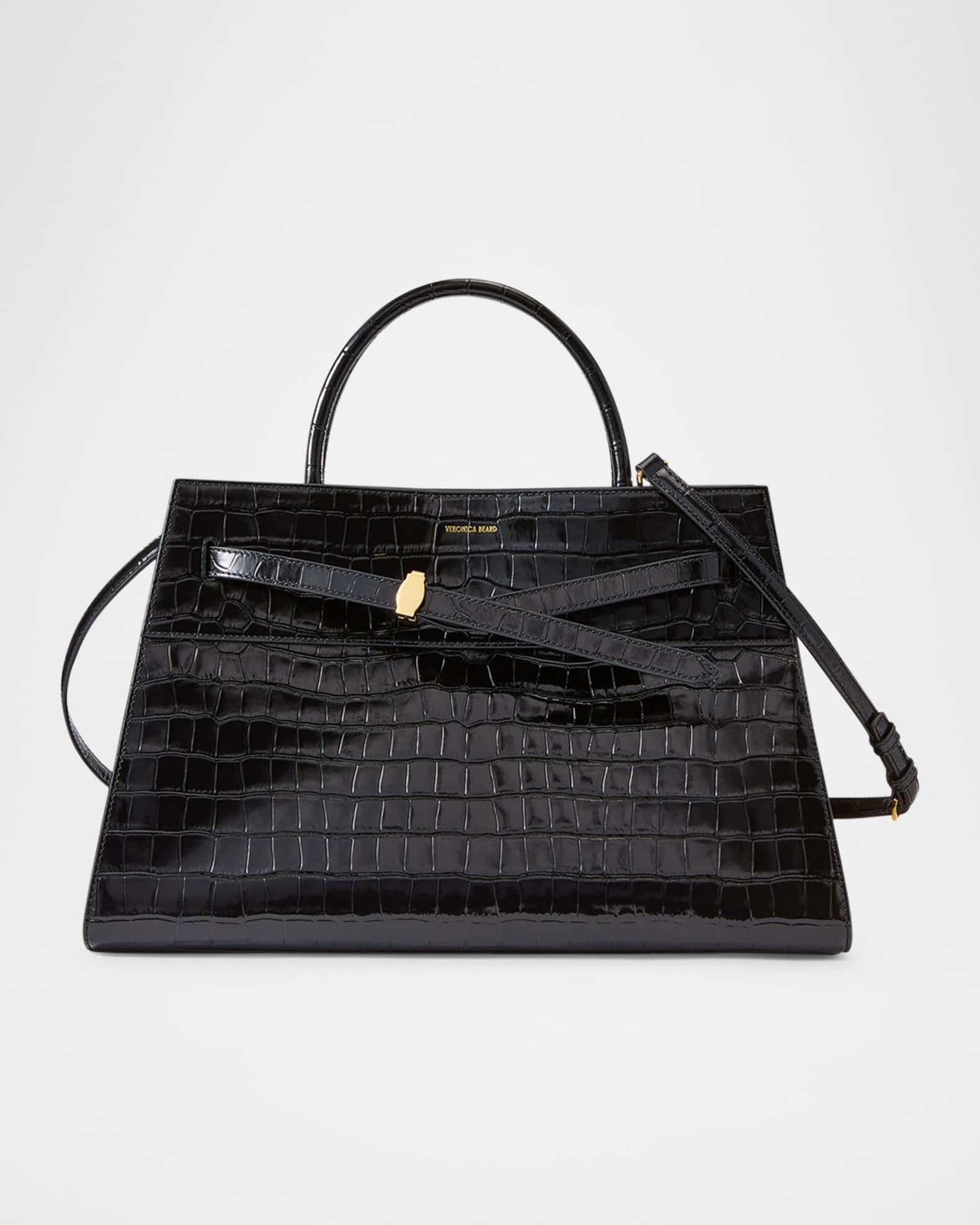 Dash Belted Croc-Embossed Leather Shoulder Bag | Neiman Marcus