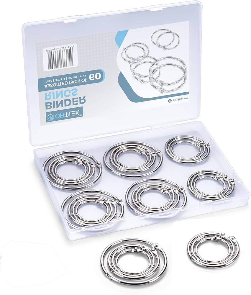 (60 Pack) Loose Leaf Binder Rings Assorted Sizes (1,1.25,1.5,2 Inch), Premium Nickel Plated Steel... | Amazon (US)
