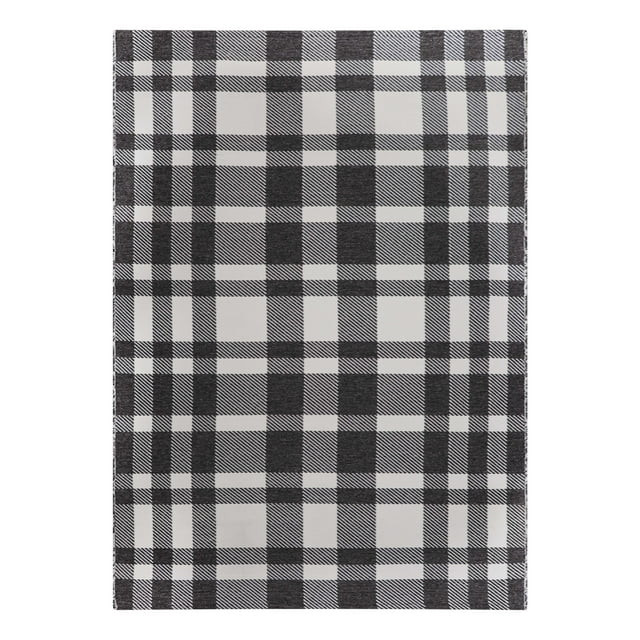 Better Homes & Gardens Buffalo Plaid Reversible Rug, Black/White, 7' x 10' | Walmart (US)