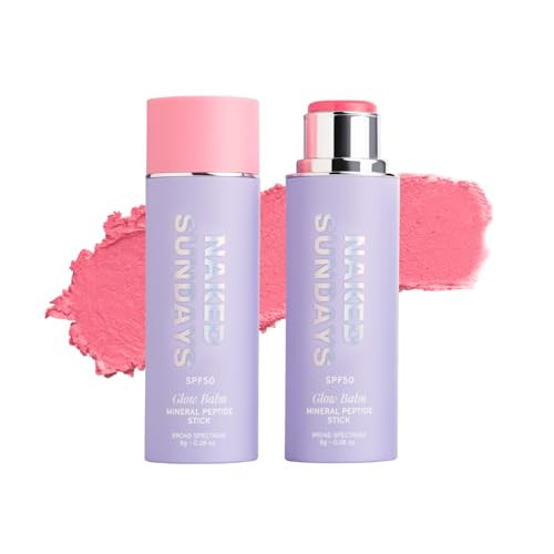 Naked Sundays SPF 50 Glow Balm Peptide-Infused Multi-Tasking Blush Stick for Cheeks, Lips & Eyes – Broad Spectrum Sunscreen with Zinc Oxide – 8g (Pink Pop) | Amazon (US)