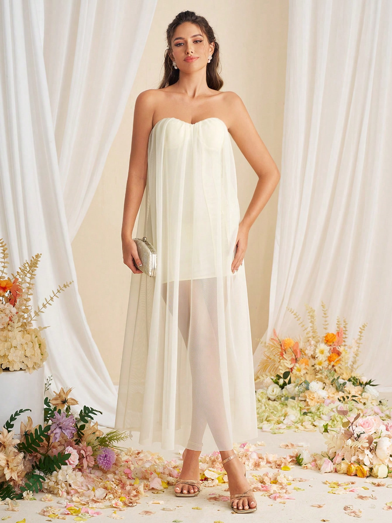 SHEIN BAE Vintage Romantic  Strapless Dress | SHEIN