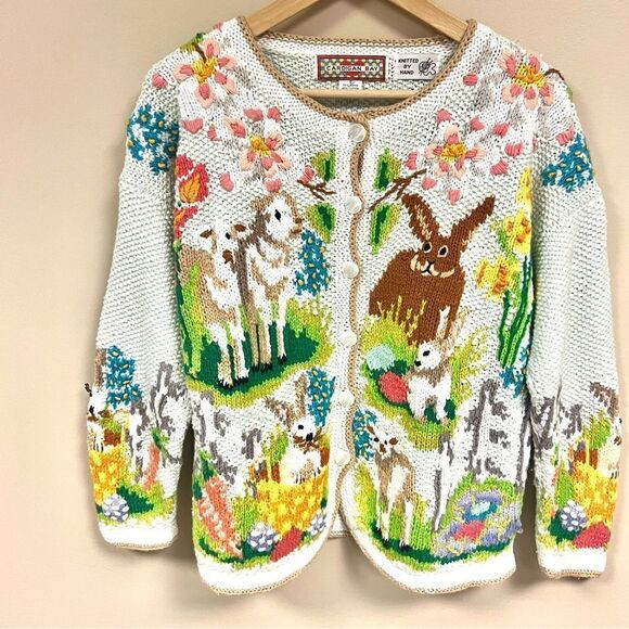 Cardigan Bay vintage Easter/ spring hand knit sweater S | Poshmark