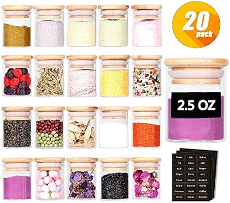 Tzerotone Spice Jar Set,2.5oz 20 Piece Glass Jar with Bamboo Airtight Lids and Labels, Mini Clear... | Amazon (US)