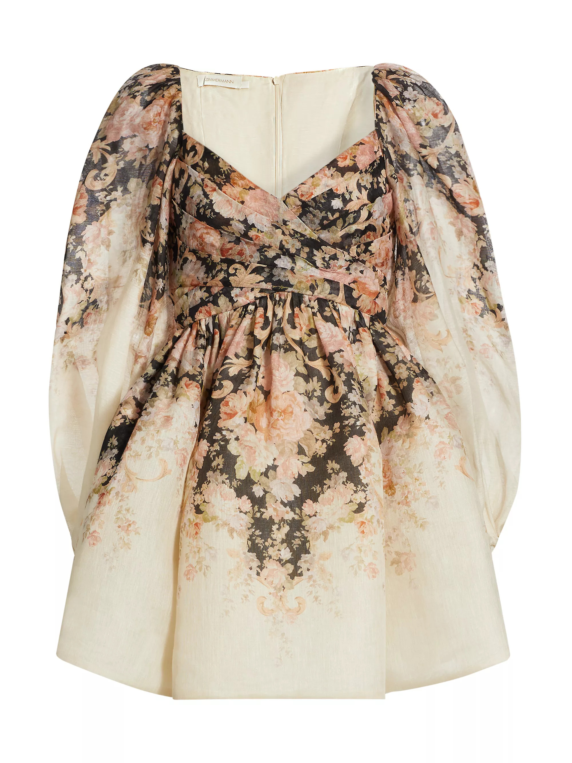 Floral Linen & Silk Long-Sleeve Minidress | Saks Fifth Avenue