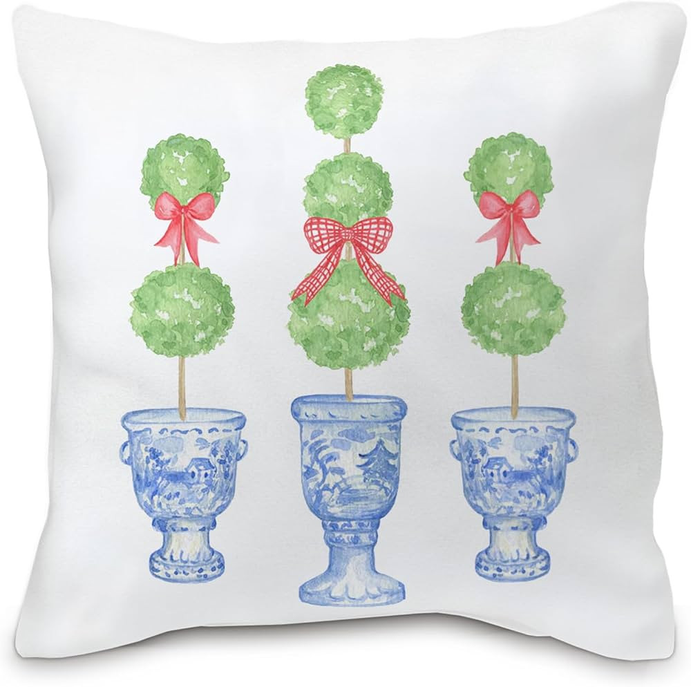 Chinoiserie Christmas Tree Pillow Cover - Christmas Blue and White Pillow Cover 18x18, Coquette B... | Amazon (US)