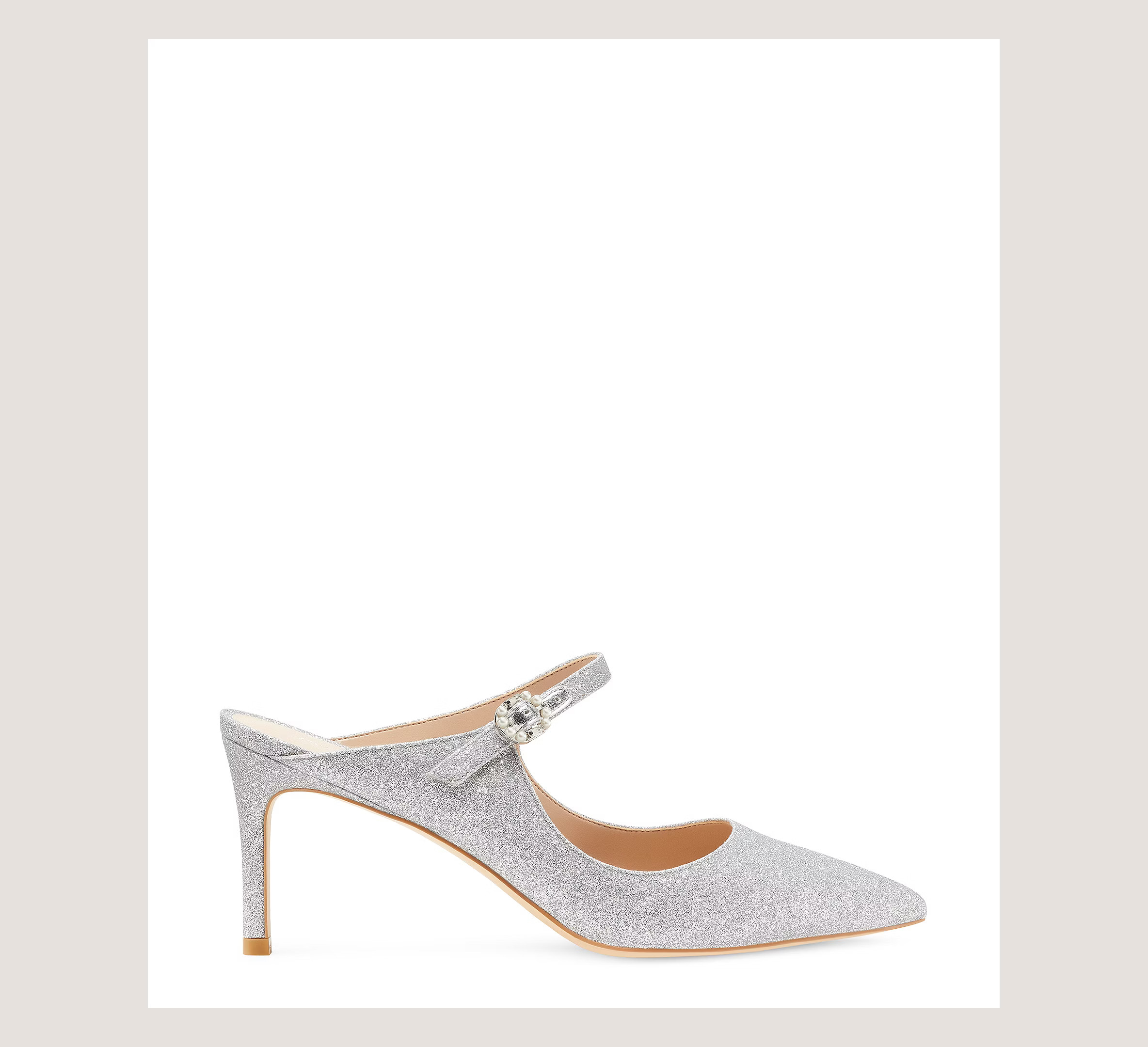 Stuart Weitzman Dazzle 75 Mule The SW Outlet, Silver Fine Glitter, Size: 6 Medium | Stuart Weitzman (US)