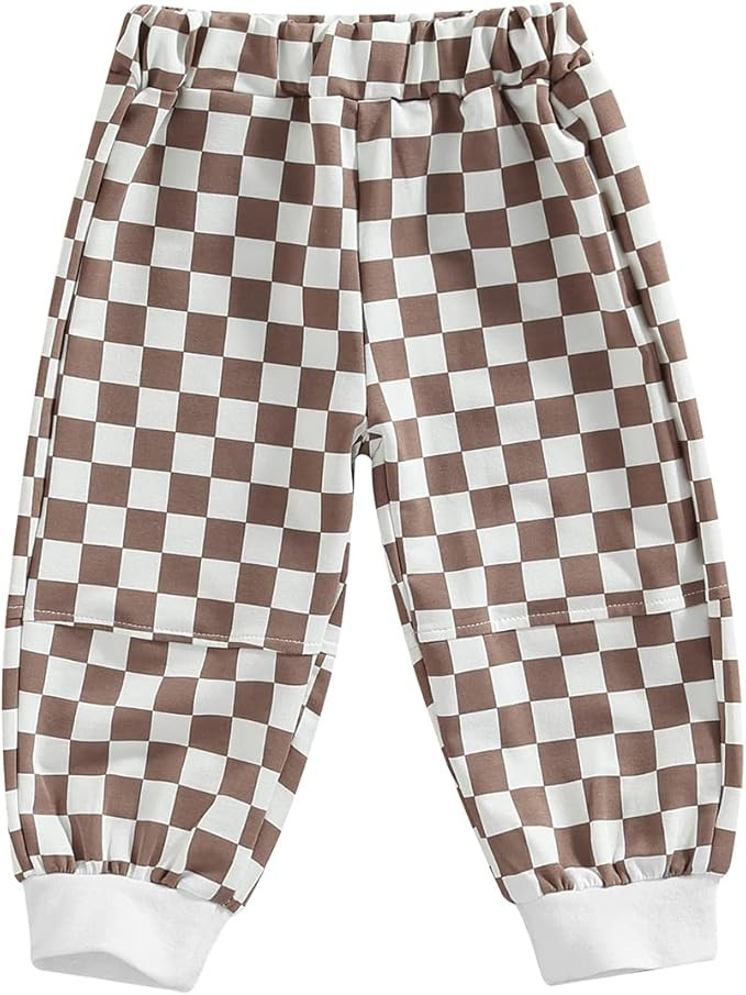 Toddler Baby Boys Girls Checkerboard Plaid Print Cotton Jogger Pants Kids Casual Athletic Elastic... | Amazon (US)