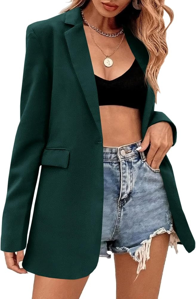 Febriajuce Women's Casual Long Sleeve Lapel Oversized Button Work Office Blazer Suit Jacket | Amazon (US)