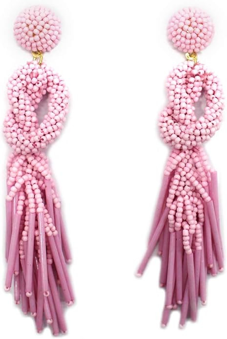 Handmade Beaded Solid Color Post Statement Earrings for Women All Season 4 inch Long | Amazon (US)