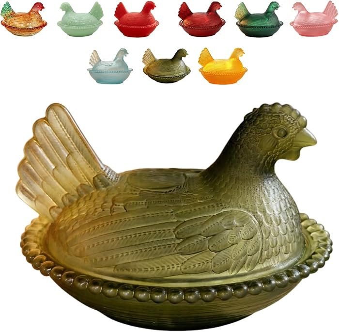 Vintage hen on nest Decor, glass hen on nest, candy dish with lid Clear Glass Storage Container f... | Amazon (US)