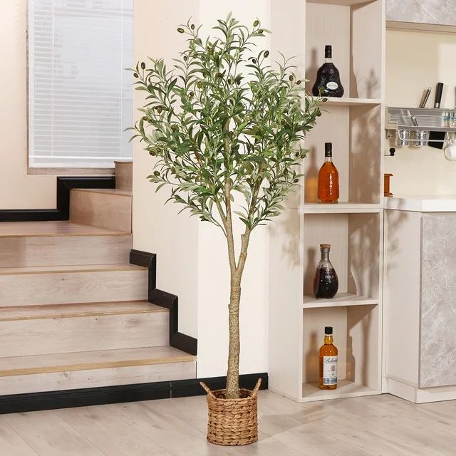 Artificial Olive Tree in Basket, 5FT Fake Plastic Olive Plant in Basket, Pre Potted Faux Greenry ... | Walmart (US)