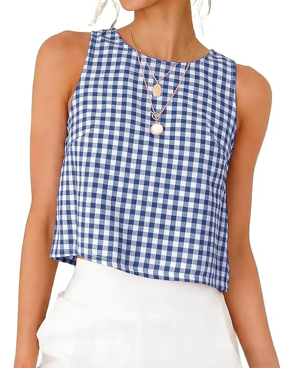 IDEALSANXUN Womens Gingham Crop Tank Tops 2026 Spring Summer Sleeveless Vest Top | Amazon (US)