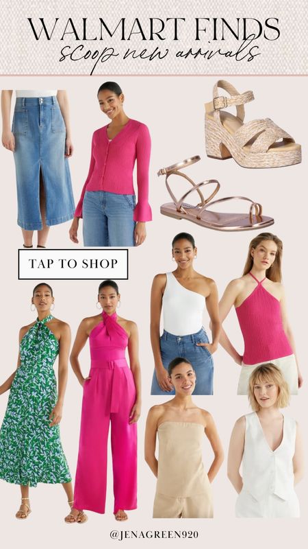 Walmart Finds | Scoop New Arrivals | Spring Outfit | Denim Midi Skirt | Midi Dress | Pink Jumpsuit | One Shoulder Tank Yop | Button Up Vest 

#LTKfindsunder50 #LTKstyletip #LTKshoecrush