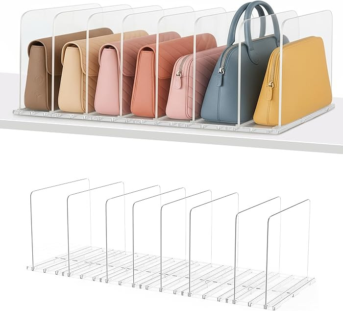Adjustable Bag & Purse Organizer for Closet | Clear Shelf Dividers for Closet Organization, Verti... | Amazon (US)