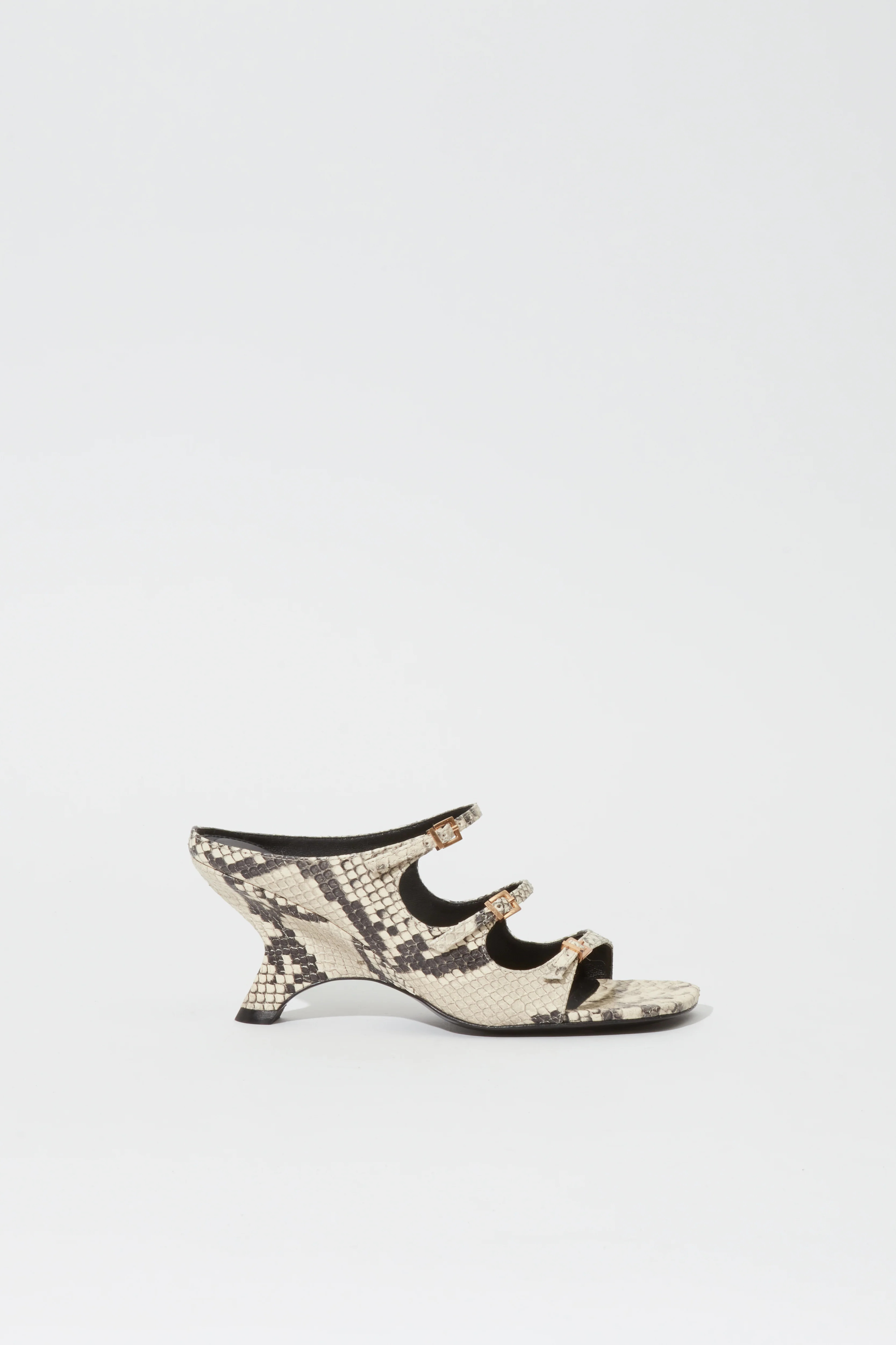 SIMKHAI Women's River Snake Print Leather Buckle Mule in Natural, Size 40 | Simkhai