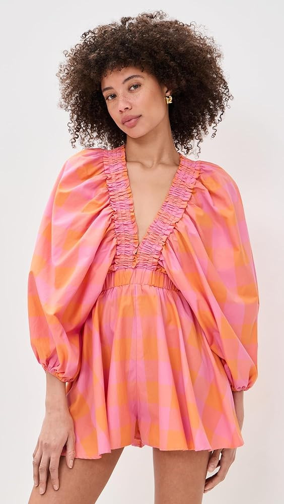 Amazon.com: SUNDRESS Women's Alicia Romper, Big Gingham Orange And Pink, L-XL : Clothing, Shoes & Jewelry | Amazon (US)