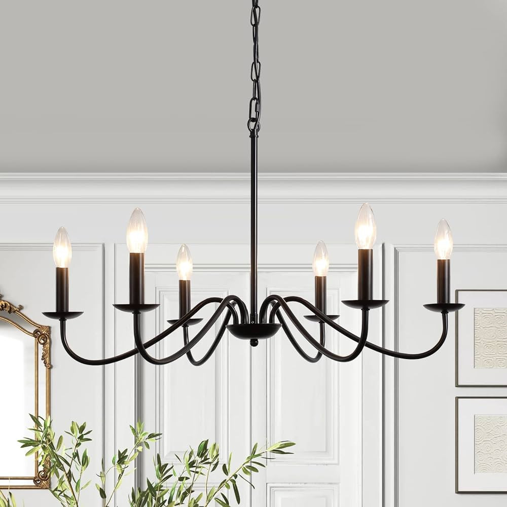 ADSENSTY Black Chandelier, 6-Light Rustic Industrial Iron Farmhouse Chandelier, Candle Pendant Ce... | Amazon (US)