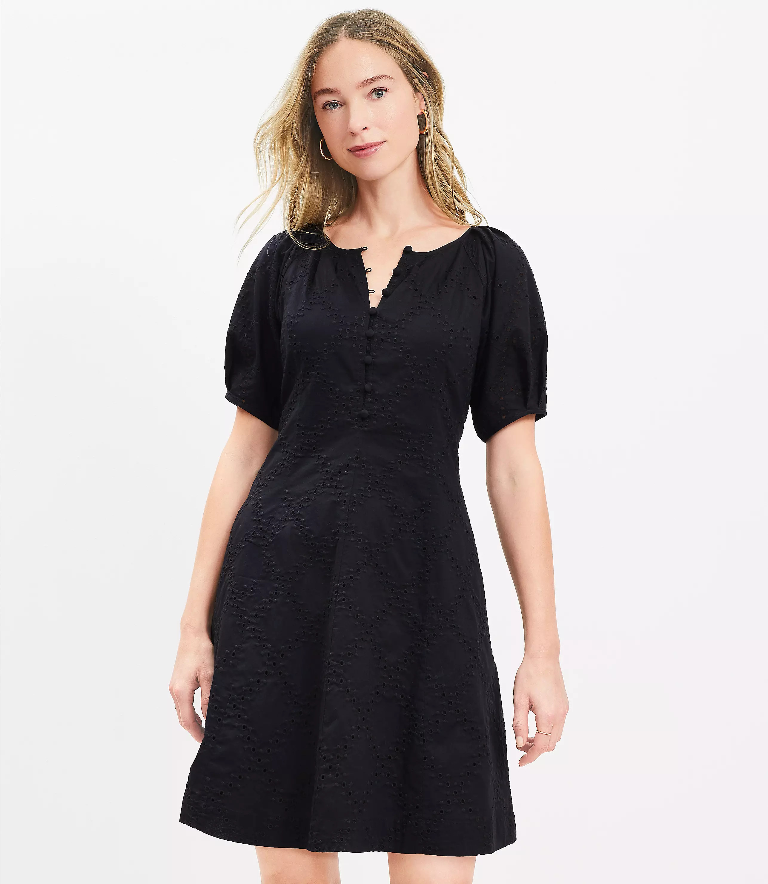 Eyelet Side Tie Mini Pocket Dress | LOFT